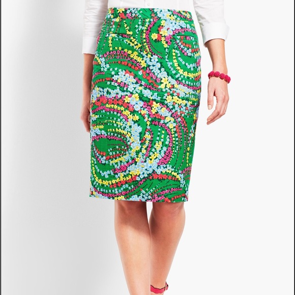 Talbots Green Floral Pencil Skirt pink yellow blue flowers women’s size 8 - Picture 1 of 10